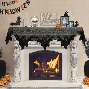 Halloween Decorations Indoor Fireplace Mantel Scarf, Black Lace Ghost Spiderweb